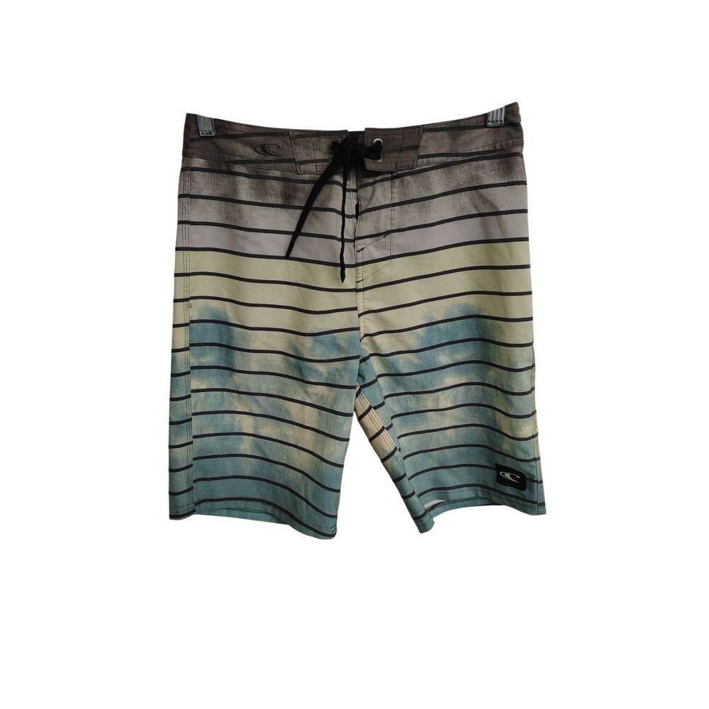 O'Neill Boys Size 12 Blue Yellow‎ White Stripe Tie Board Shorts